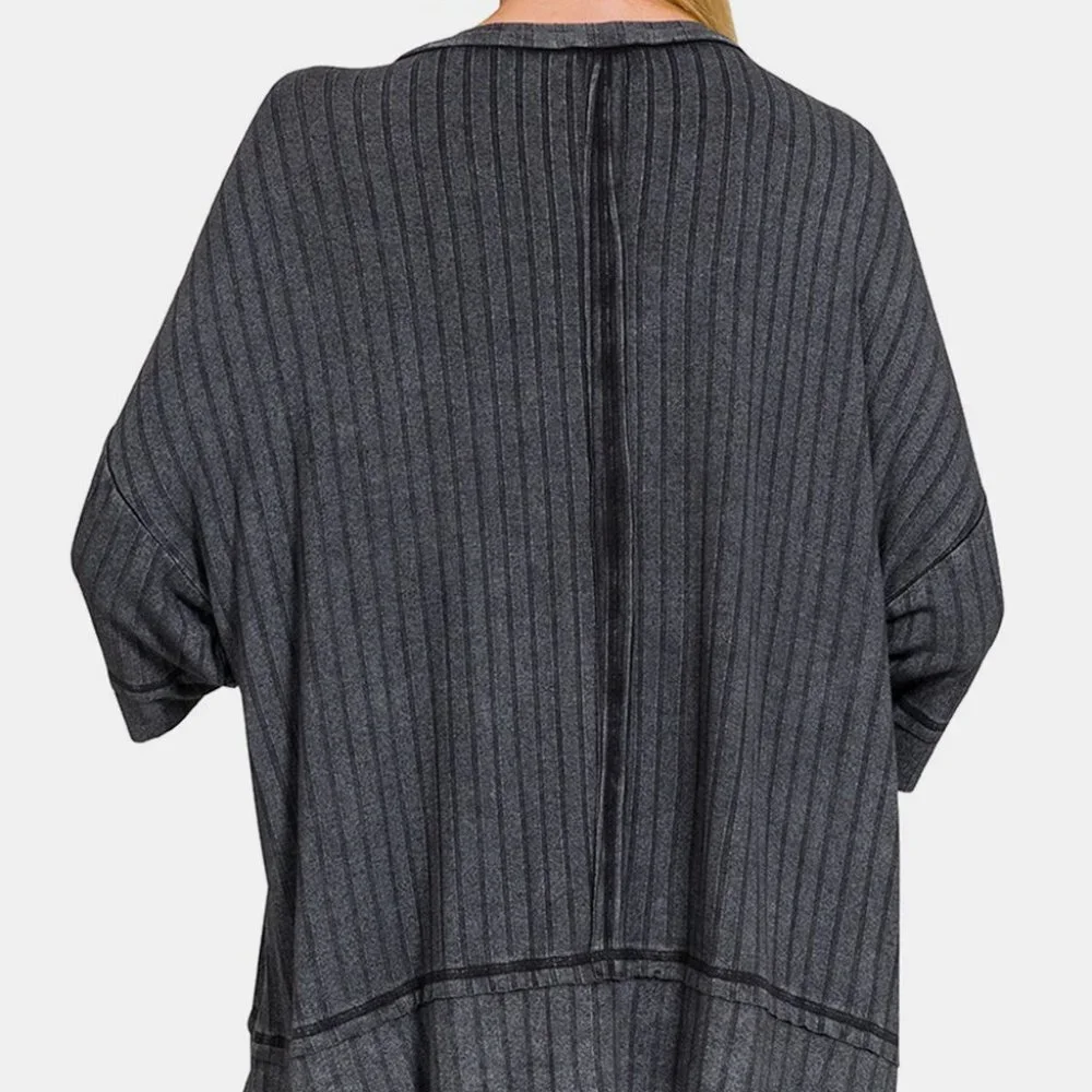 Washed Ribbed Drop Shoulder Half Sleeve Top - Picture 2 of 3